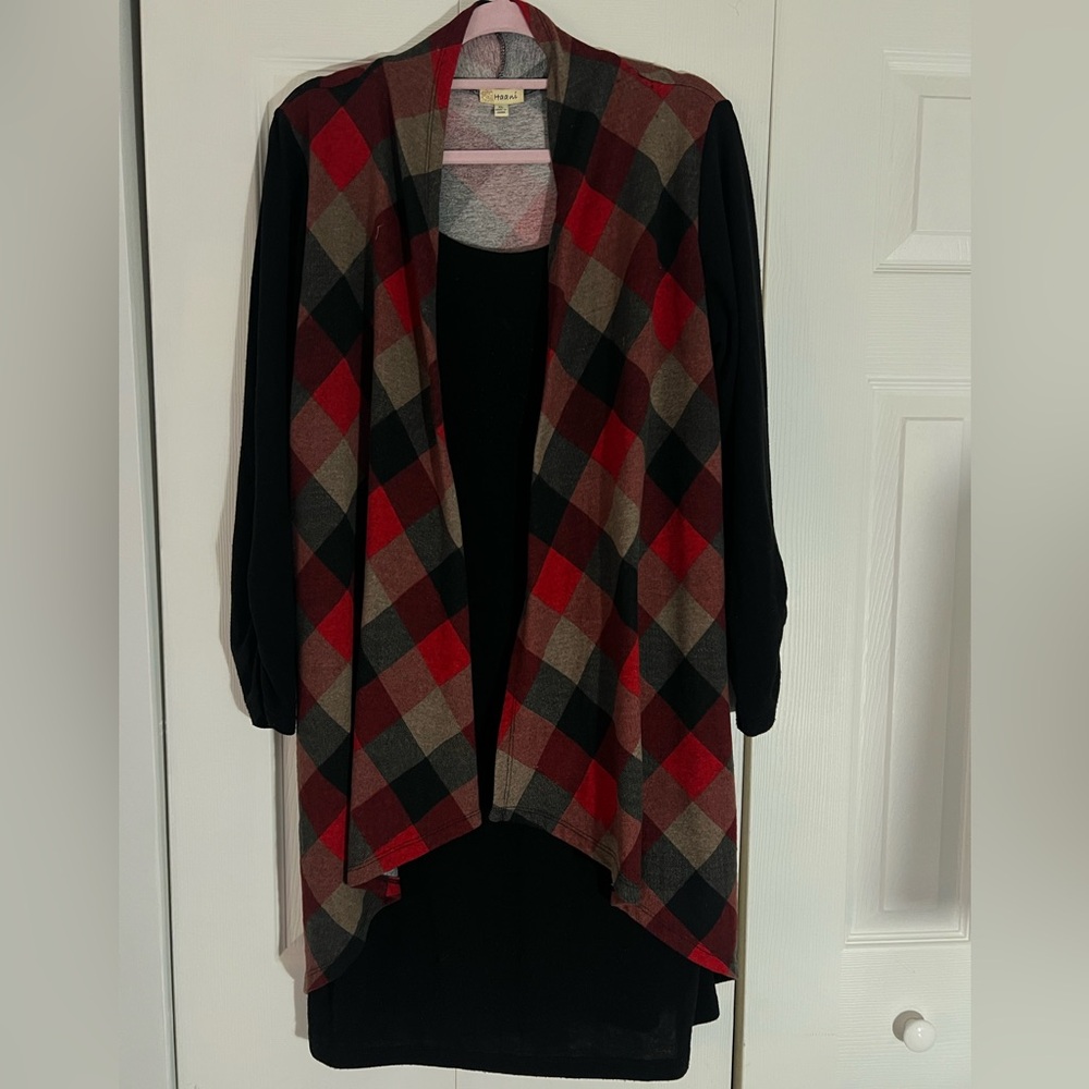 Haani Red and Black Plaid Cardigan